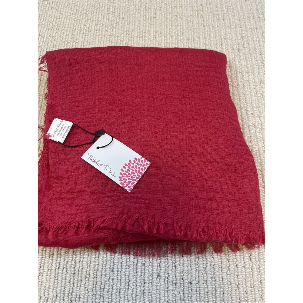Tickled Pink Classic Soft  Sheer Gauze Fringe Scarf Red  32x72 New